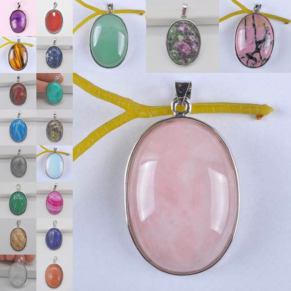 natural rhodonite/unakite epidote/green aventurine/tigereye/labradorite/rose crystal/opal/dot stone oval gem pendant jewelry, Silver