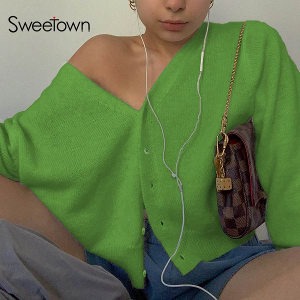 sweetown green cropped women sweaters single-breasted long sleeve jacket sweater mujer korean style women knitted sweater autumn, White
sweetown green cropped women sweaters single-breasted long sleeve jacket sweater mujer korean style women knitted sweater autumn, White