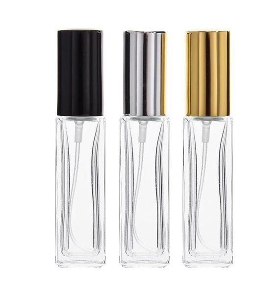 1000pcs/lot 4ml 8ml Mini Glass Perfume Bottles Travel Spray Atomizer Empty Perfume Bottle With Black Gold Silver Spray Cap