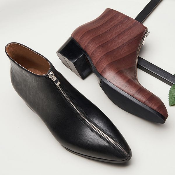 boots genuine leather men cow pointed toe high heels zipper ankle winter autumn wedding, Black
boots genuine leather men cow pointed toe high heels zipper ankle winter autumn wedding, Black