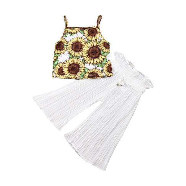 2019 hip child girl clothes sets 2pcs sunflower sling vest+wide leg pants kids girl outfit tanks chiffon pleated pants 2-7y, White
2019 hip child girl clothes sets 2pcs sunflower sling vest+wide leg pants kids girl outfit tanks chiffon pleated pants 2-7y, White