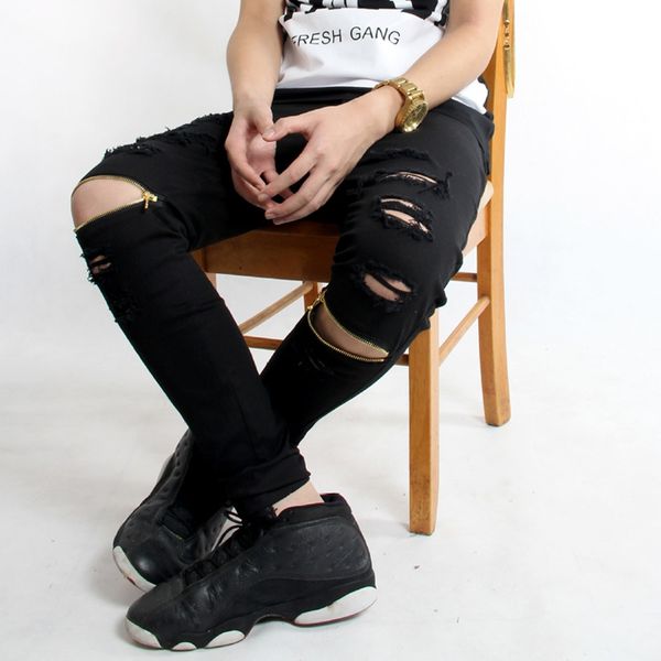 white ripped jeans pencil pants slim zipper elastic jeans men with holes skinny famous slim fit destroyed, Blue
white ripped jeans pencil pants slim zipper elastic jeans men with holes skinny famous slim fit destroyed, Blue