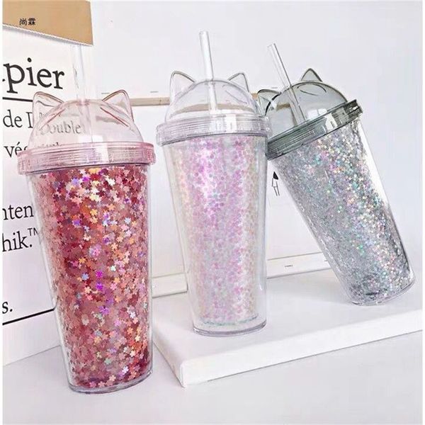 glitter bpa water bottle with straw plastic flash cat ear double wall drinking bottle coffee juice cup
glitter bpa water bottle with straw plastic flash cat ear double wall drinking bottle coffee juice cup