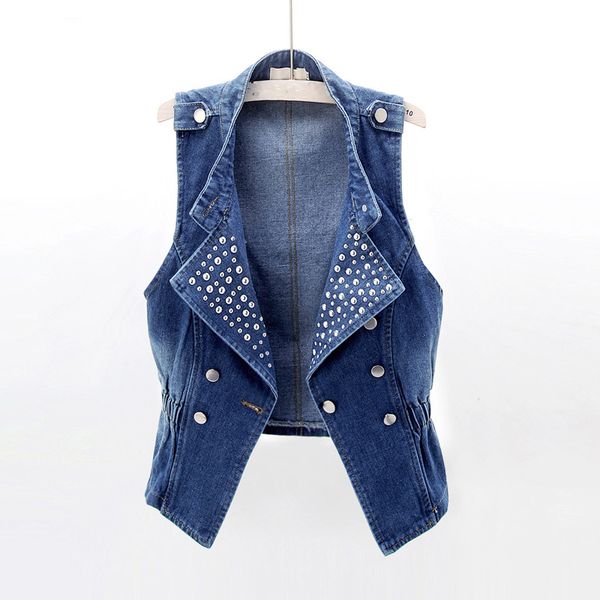 sleeveless vest women denim jacket spring autumn slim riveting vintage short denim vests casual female jeans jackets waistcoats, Black;white 
sleeveless vest women denim jacket spring autumn slim riveting vintage short denim vests casual female jeans jackets waistcoats, Black;white