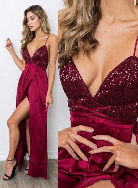 2019 Burgundy Spaghetti Straps Sequined Prom Dresses Sexy Deep V-Neck High Slit Formal Party Dresses Cheap Long Evening Celebrity Gowns
2019 Burgundy Spaghetti Straps Sequined Prom Dresses Sexy Deep V-Neck High Slit Formal Party Dresses Cheap Long Evening Celebrity Gowns