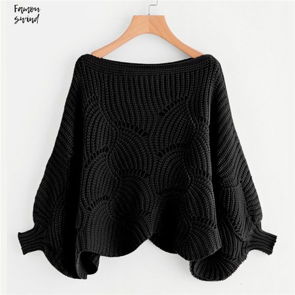black preppy solid sweaters oversized casual detail scallop trim batwing sleeve boat neck sweater autumn eyelet women, White;black
black preppy solid sweaters oversized casual detail scallop trim batwing sleeve boat neck sweater autumn eyelet women, White;black