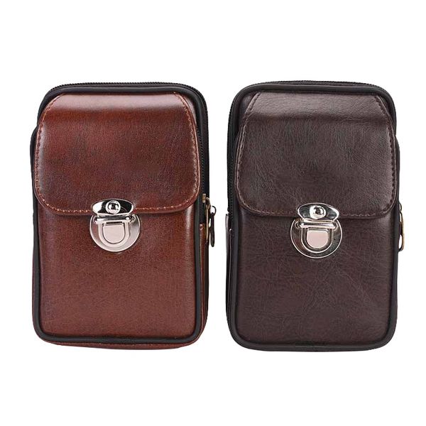 men retro pu leather belt bag double zipper wear resistant waist bag pouch wallet cell phone belt pouch