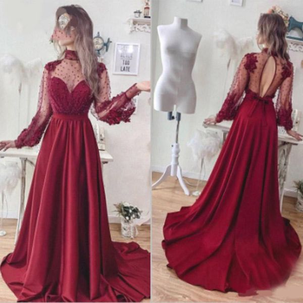 2020 rose red muslim evening dresses long sleeves appliques illusion dubai saudi arabic long evening gown prom dress, Black;red
2020 rose red muslim evening dresses long sleeves appliques illusion dubai saudi arabic long evening gown prom dress, Black;red