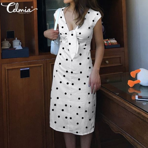 summer sundress 2020 celmia women v neck knot elegant office lady dress robe casual slim point dot party bohemian vestidos, Black;gray
summer sundress 2020 celmia women v neck knot elegant office lady dress robe casual slim point dot party bohemian vestidos, Black;gray