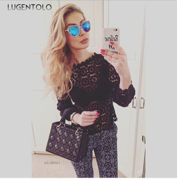 lugentolo women blouse lace long sleeve summer hollow out fashion o-neck solid lady bottoming blouses, White
lugentolo women blouse lace long sleeve summer hollow out fashion o-neck solid lady bottoming blouses, White
