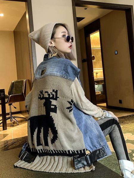 waistcoat women 2019 fall/winter new european station korean version vest loose denim stitching knit sleeveless jacket, Black;white
waistcoat women 2019 fall/winter new european station korean version vest loose denim stitching knit sleeveless jacket, Black;white