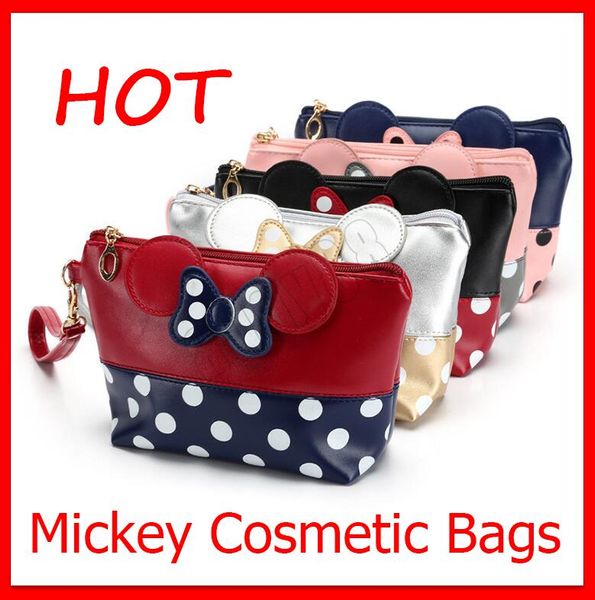 Fashion Cosmetic Bags Mouse Cute Clutch Bag Bowknot Makeup Bag Handbag For Travel Makeup Organizer And Toiletry 5 Types