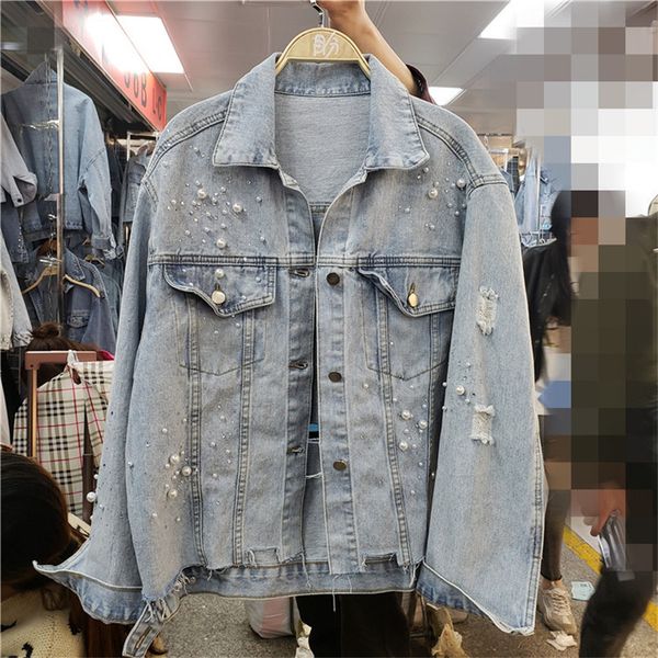 spring autumn vintage denim coat women beaded big hole jeans jacket 2019 female casual loose long sleeve irregular hem outwear, Black;brown
spring autumn vintage denim coat women beaded big hole jeans jacket 2019 female casual loose long sleeve irregular hem outwear, Black;brown