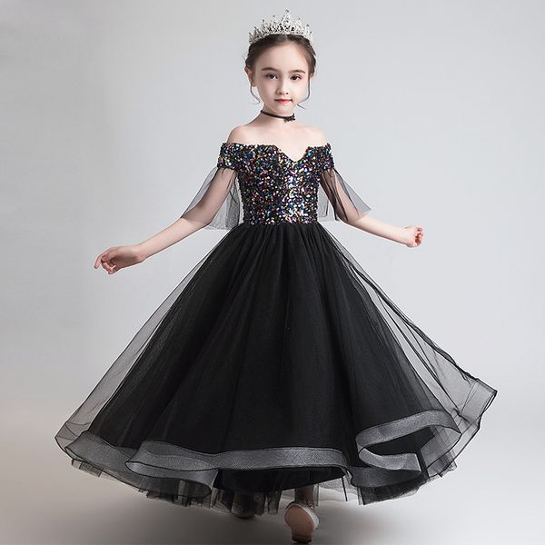sparkly sequined girls pageant dresses black tulle princess with short sleeves first communion flower girls dress, White;red
sparkly sequined girls pageant dresses black tulle princess with short sleeves first communion flower girls dress, White;red