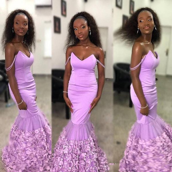 light purple african prom dresses off the shoulder handmade flowers mermaid evening dress zipper back floor length vestido de noiva, Black
light purple african prom dresses off the shoulder handmade flowers mermaid evening dress zipper back floor length vestido de noiva, Black