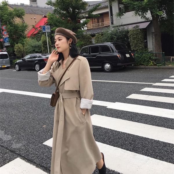 2019 autumn with belt solid long trench coat women fashion turn-down collar outwear casual windbreaker loose coat, Tan;black
2019 autumn with belt solid long trench coat women fashion turn-down collar outwear casual windbreaker loose coat, Tan;black