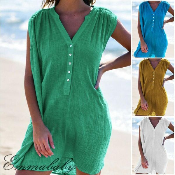 new style women cover-ups solid boho sundress pure color summer holiday beach sleeveless loose mini button fashion 2020
new style women cover-ups solid boho sundress pure color summer holiday beach sleeveless loose mini button fashion 2020