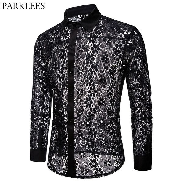 Mens Lace Shirts Floral Embroidery Lace Shirt Men Brand New Transparent Sexy Dress Shirts Mens See Trough Club Party Black Shirt Male
Mens Lace Shirts Floral Embroidery Lace Shirt Men Brand New Transparent Sexy Dress Shirts Mens See Trough Club Party Black Shirt Male