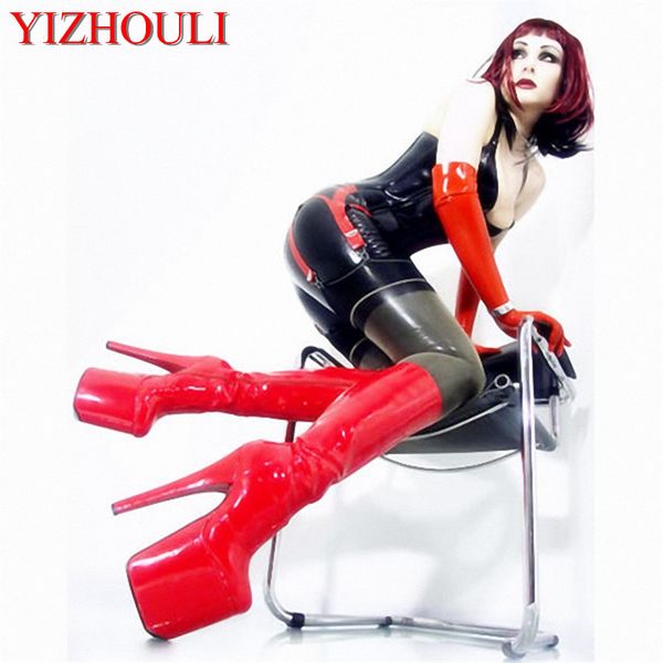 20cm high-heeled shoes bottom shoes japanned leather knee-high boots 8 inch with platforms fashion boots, Black
20cm high-heeled shoes bottom shoes japanned leather knee-high boots 8 inch with platforms fashion boots, Black