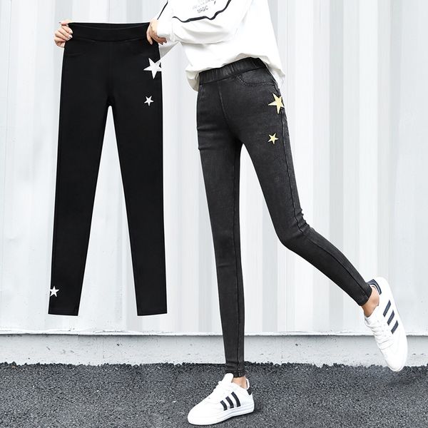 women skinny black leggings pants casual star embroidery slim fit high wasit pants 2019 spring fashion elastic pencil, Black;white
women skinny black leggings pants casual star embroidery slim fit high wasit pants 2019 spring fashion elastic pencil, Black;white