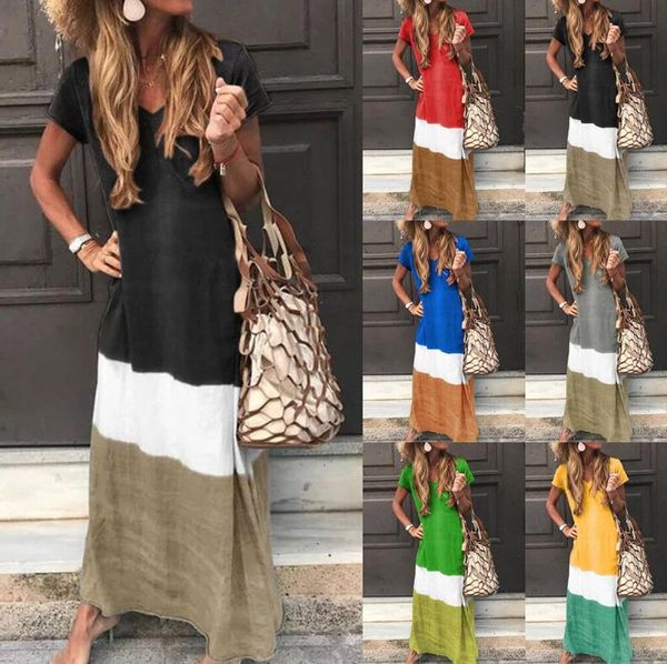 gradient v-neck t-shirt designer dress women summer loose contrast color patchwork short sleeve long dress beachwear maxi dresses cz522, Red;yellow
gradient v-neck t-shirt designer dress women summer loose contrast color patchwork short sleeve long dress beachwear maxi dresses cz522, Red;yellow