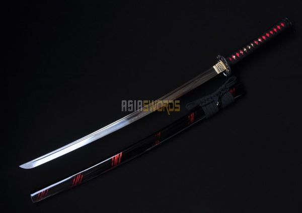 collection sword decorate hand forged full tang t10 1095 clay tempered steel japanese warrior samurai katana black and red ninja sword #360 
collection sword decorate hand forged full tang t10 1095 clay tempered steel japanese warrior samurai katana black and red ninja sword #360