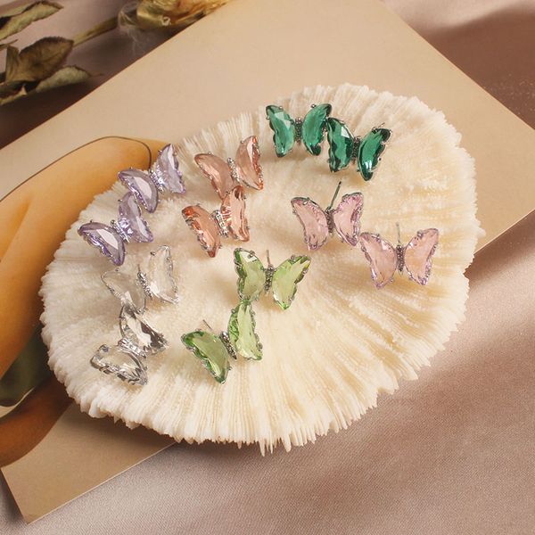 shiny side new accessories glass butterfly stud earrings for women simple style crystal earrings, Golden;silver 
shiny side new accessories glass butterfly stud earrings for women simple style crystal earrings, Golden;silver