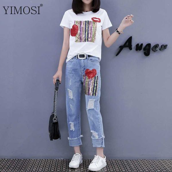 summer women sequins short sleeve t-shirt + jeans trousers two piece 2020 casual o-neck print white tee students denim pants set
summer women sequins short sleeve t-shirt + jeans trousers two piece 2020 casual o-neck print white tee students denim pants set