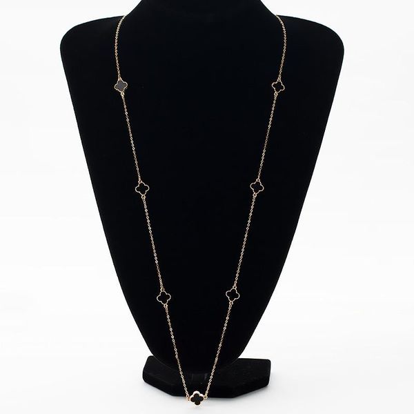 fashion statement necklace ladies sweater ornaments alloy acrylic four-leaf clover long necklace sweater chain wholesale, Silver
