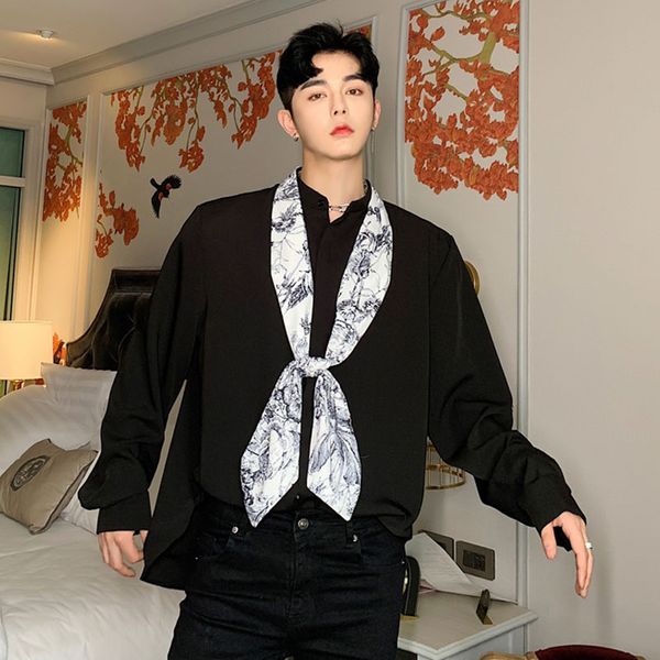 men vintage fashion tie bow collar long sleeve loose print casual shirt male women streetwear hip hop couple shirts, White;black
men vintage fashion tie bow collar long sleeve loose print casual shirt male women streetwear hip hop couple shirts, White;black