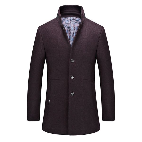 men's wool & blends coat in winter with thick warm male cotton collar windbreaker jacket men wholesale, Black