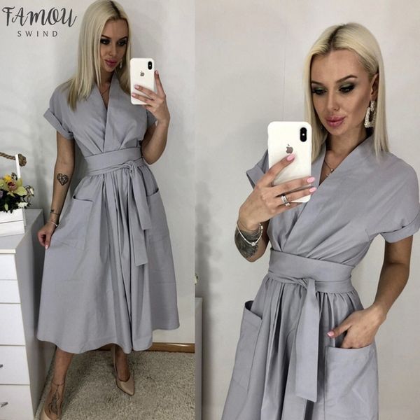 women vintage sashes pockets a-line party dress short sleeve v neck solid mid dress 2020 summer fashion elegant women dress, Black;gray
women vintage sashes pockets a-line party dress short sleeve v neck solid mid dress 2020 summer fashion elegant women dress, Black;gray