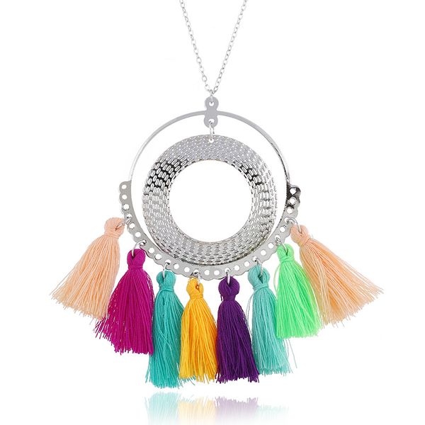30 color bohemian fashion exaggerated fan-shaped tassel necklace sweater chain vintage ethnic style circle color pendant necklace, Silver
30 color bohemian fashion exaggerated fan-shaped tassel necklace sweater chain vintage ethnic style circle color pendant necklace, Silver