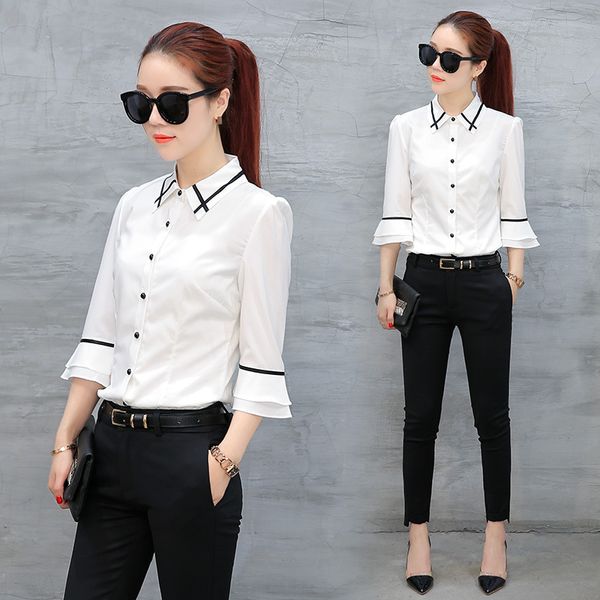 2017 summer new style business lady's shirt three-quarter-length sleeve women's dress slim fit large size chiffon shirt bell sle, White
2017 summer new style business lady's shirt three-quarter-length sleeve women's dress slim fit large size chiffon shirt bell sle, White