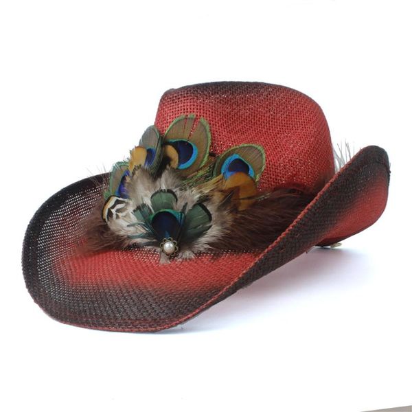 wide brim hats 2021 retro women straw hollow western cowboy hat lady bohemia tassel peacock feather sombrero fedora beach cowgirl jazz sun, Blue;gray
wide brim hats 2021 retro women straw hollow western cowboy hat lady bohemia tassel peacock feather sombrero fedora beach cowgirl jazz sun, Blue;gray
