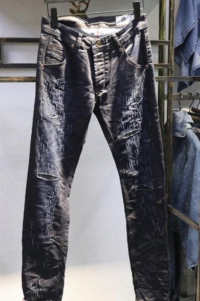 men new jeans stretch slim fit pants for men male denim jeans designer trousers d9, Blue