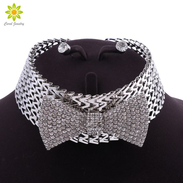 fashion bow necklace earrings set bridal jewelry sets rhinestone crystal party wedding prom costume jewellery for women, Silver
fashion bow necklace earrings set bridal jewelry sets rhinestone crystal party wedding prom costume jewellery for women, Silver