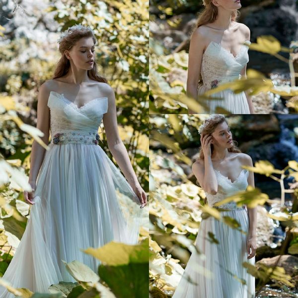 a line maisonsignore bohemian dresses strapless sleeveless applique lace sash pearls wedding gowns sweep train robe de mariée, White
a line maisonsignore bohemian dresses strapless sleeveless applique lace sash pearls wedding gowns sweep train robe de mariée, White
