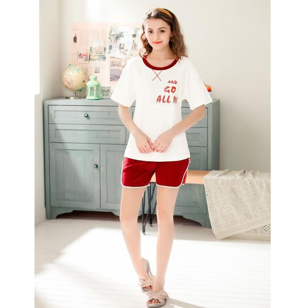 pajamas simplicity short sleeve women pyjamas knitting cotton sleepwear college style night suit summer casult nightwear, Black;red
pajamas simplicity short sleeve women pyjamas knitting cotton sleepwear college style night suit summer casult nightwear, Black;red