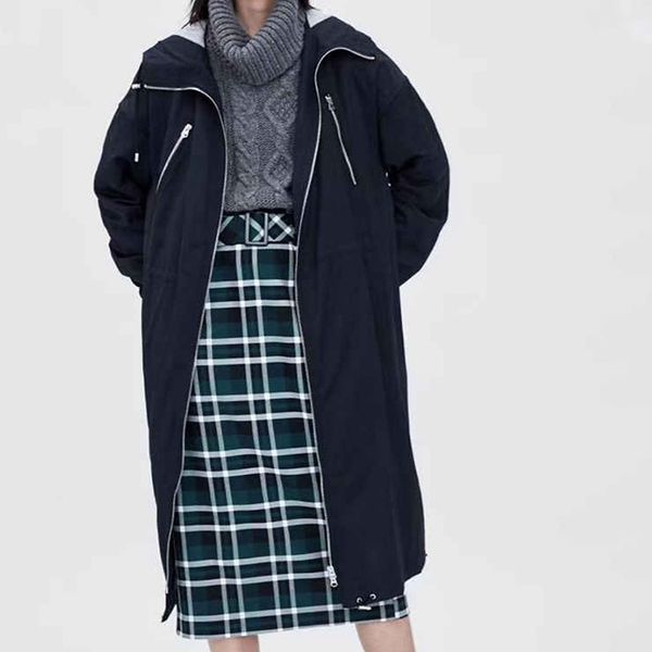europe and america autumn & winter dark blue women's mid-length hooded drape loose version waist hugging water resistant pike tr, Black;white
europe and america autumn & winter dark blue women's mid-length hooded drape loose version waist hugging water resistant pike tr, Black;white