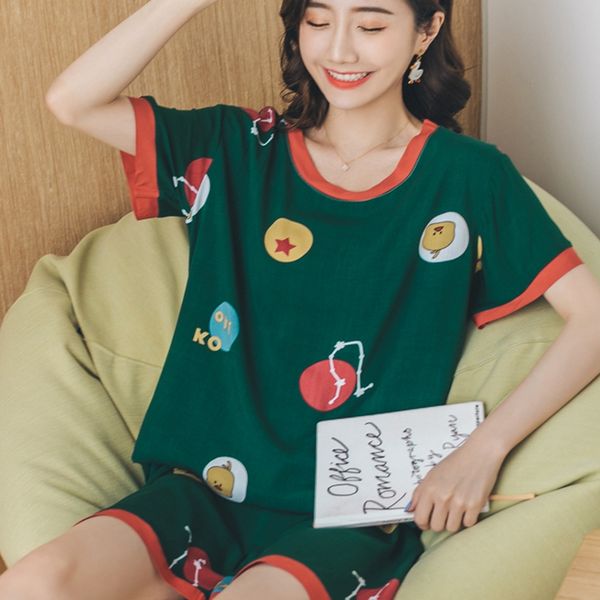 pajamas short-sleeved cute korean version of loose cotton pajamas female plus size home service loose summer casual green suit, Black;red
pajamas short-sleeved cute korean version of loose cotton pajamas female plus size home service loose summer casual green suit, Black;red