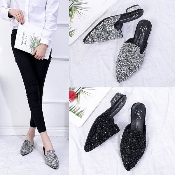 silver crystal slippers women pointed toe bling bling rhinestone mules shoes european design square heel slides, Black
silver crystal slippers women pointed toe bling bling rhinestone mules shoes european design square heel slides, Black