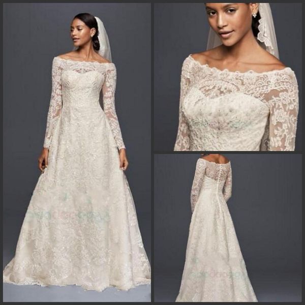 2019 new oleg cassini modest vintage lace wedding dresses with long sleeves lace applique off-shoulder garden outdoor plus size bridal gowns, White
2019 new oleg cassini modest vintage lace wedding dresses with long sleeves lace applique off-shoulder garden outdoor plus size bridal gowns, White