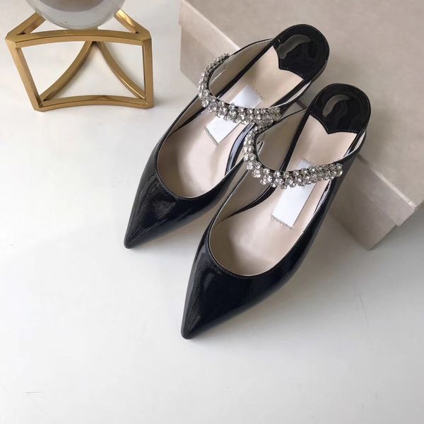 nted crystal strap sandal patent leather mules women flat mules designer stiletto heel dress sandal with box, Black
nted crystal strap sandal patent leather mules women flat mules designer stiletto heel dress sandal with box, Black