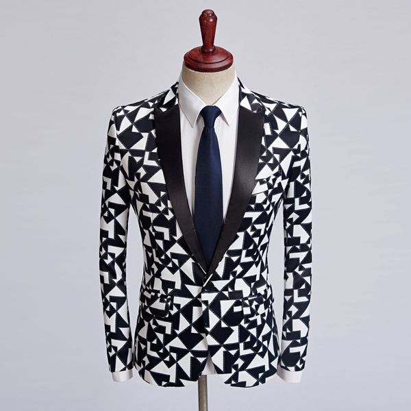 mens black white plaid blazer jacket casual one button male check print suit coats wedding singer dj stage party terno masculino, White;black
mens black white plaid blazer jacket casual one button male check print suit coats wedding singer dj stage party terno masculino, White;black