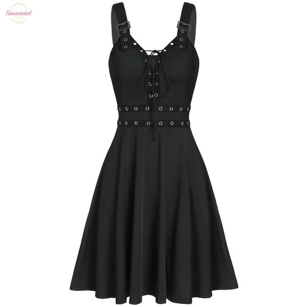 women mini dresses gothic black deep v neck 2020 fall punk rivet fashion tunic hip hop bandage female dress, Black;gray
women mini dresses gothic black deep v neck 2020 fall punk rivet fashion tunic hip hop bandage female dress, Black;gray