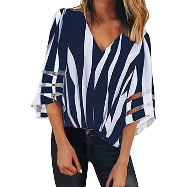 women chiffon shirt v neck casual summer loose short bell sleeves blouse streetwear vertical stripe mesh daily patchwork, White
women chiffon shirt v neck casual summer loose short bell sleeves blouse streetwear vertical stripe mesh daily patchwork, White
