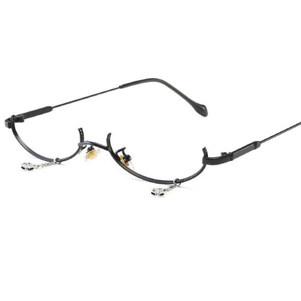 ladies oval makeup decoration glasses waterdrop pendant eyeglasses frame women female metal glasses without lenses, Black 
ladies oval makeup decoration glasses waterdrop pendant eyeglasses frame women female metal glasses without lenses, Black