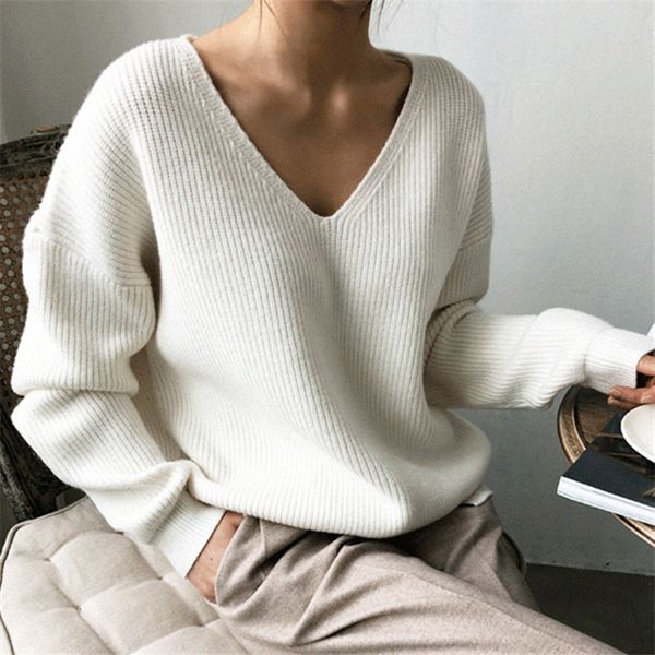 women v neck long sleeve sweaters 2019 new autumn winter warm ladies jumper sweater casual sweater baggy knittwear, White;black
women v neck long sleeve sweaters 2019 new autumn winter warm ladies jumper sweater casual sweater baggy knittwear, White;black