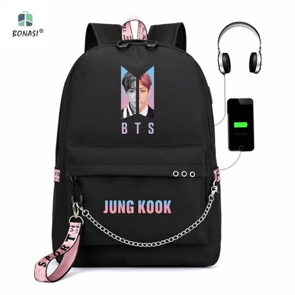 usb charging travel kpop bts jung kook fans nylon women backpack girls boys rucksacks men student school bag mochila q190416
usb charging travel kpop bts jung kook fans nylon women backpack girls boys rucksacks men student school bag mochila q190416